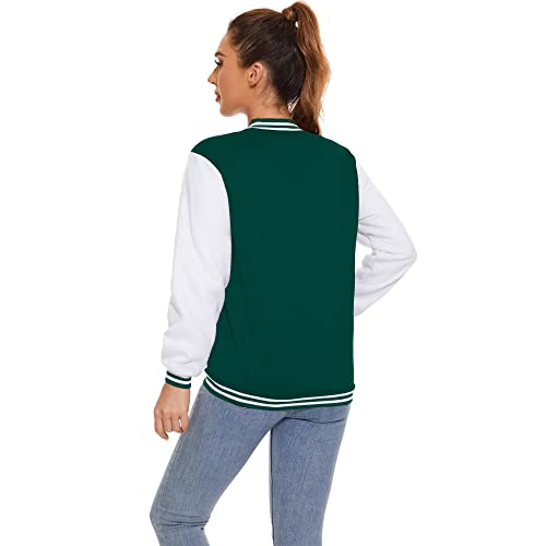 Image of Varsity Jacket Women Men's Baseball School Uniform Button Up Unsex Adult Long Sleeve Coat Fashion Jacket
