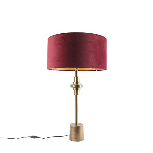 Qazqa Art Deco Tischlampe Kevie – Bronze, 35 Cm, Dimmbar, E27, Für Wohn- & Schlafzimmer