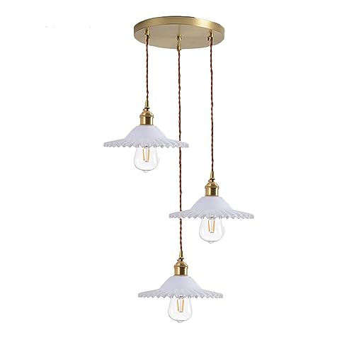 Lustre de plafond pour salle à manger et salon avec suspension en verre à 3 lumières blanche