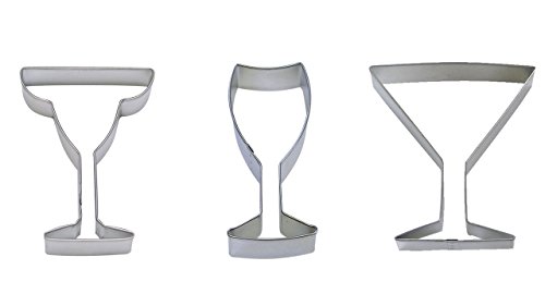 Wine 4", Margarita 4", and Martini 4" Glasses Cookie Cutter Set - 3