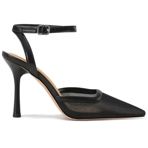 Image of Mesh Kitten Heels for Women Pointed Closed Toe Mule Heeled Sandals Sexy Slip On Dress Pumps