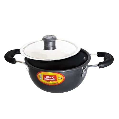 Image of Black Diamond 3 mm Hard Anodised Baby Kadai with SS Lid - 800ml