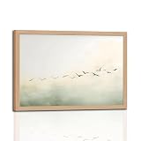 skysoon Minimalist Bird Wall Art, Abstract Fog Landscape Canvas Print, Neutral Japandi Nordic Artwork, Modern Calm Wall Decor for Living Room Bedroom Office 12x16 Inch