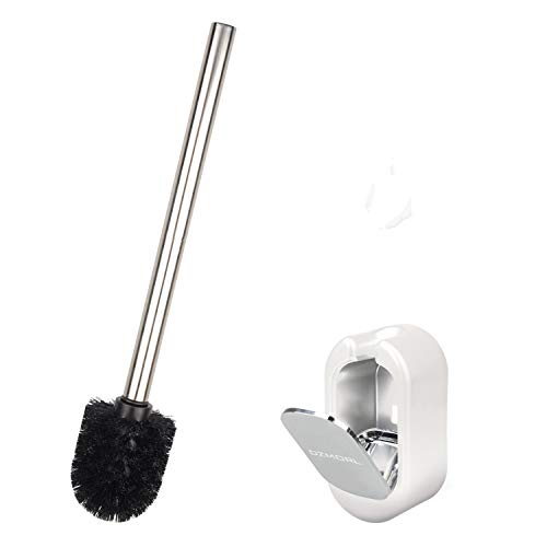 JIM'S STORE Escobilla de Baño, Montado en la Pared Portarrollos de baño Desmontable WC escobilla con Mango de Acero Inoxidable para Limpieza de baño (Blanco)