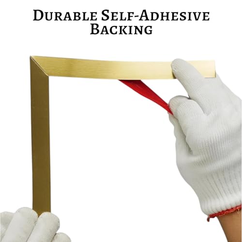 Peel Stick Mirror Trim, Self-Adhesive Metal Molding for Walls, Frames, and Kitchen Backsplash, Flexible Decorative Border, Set of 3 (16.4 ft x 0.4 in) Gold - Image 5