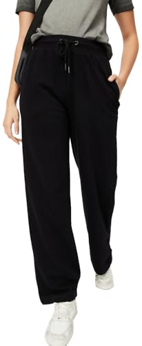 Max Women Regular Fit Mid Rise Solid Athleisure Track Pants, Black, L
