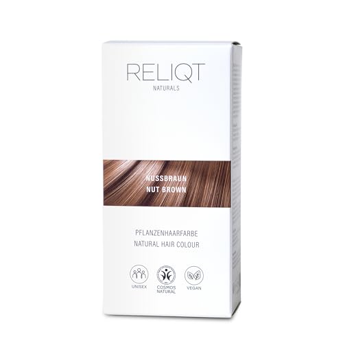 RELIQT Naturals – Tinte de pelo polvo vegetal Castaño Nueces natural y permanente 100 g – Tintura para una cobertura completa de canas y brillo saludable – Cosmética natural para cabello sin aditivos