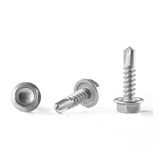 GOHODOMINO #10 x 5/8" Sheet Metal Screws 100Pcs 410 Stainless Steel Hex Washer Head Fast Self Tapping Screws