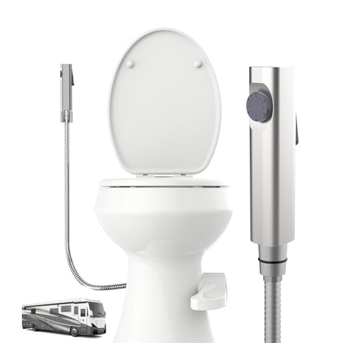 Terapaton RV Bidet Sprayer, RV Handheld Bidet with Water Hose & RV Fitting, Wall-Mount Toilet Sprayer for Motorhomes, Fifth Wheels, Trailers & Campers Toilet (Brushed)