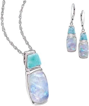 Stauer Larimar & Moonstone for Women wGenuine Gemstones .925 Sterling Silver Jewelry Set Rare Moonstone & Larimar Jewelry