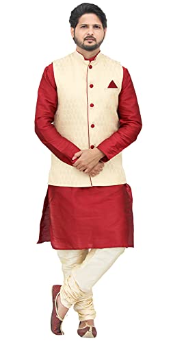 Image of Men's Silk Kurta Pyjama With Waistcoat