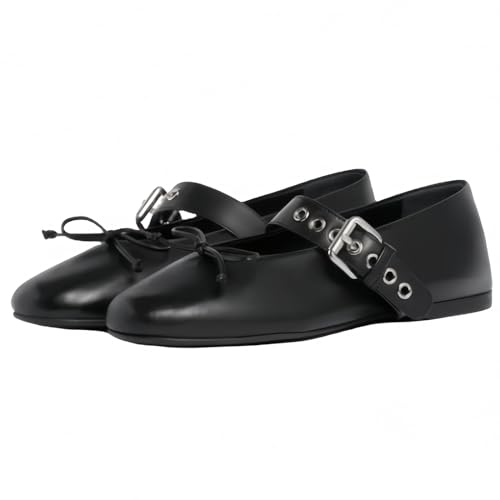 Women Buckled Ballet Flats with Strap Slip On Loafer Shoes