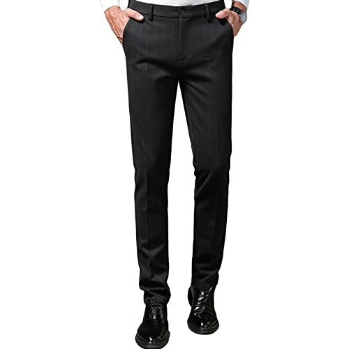 JEShifangjiusu Men's Regular Fit Linen Suit Pant Slim Fit Stretch Dress Pant Loose Flat Front Dress Pant Chino Pant (29,Black), Black, 29