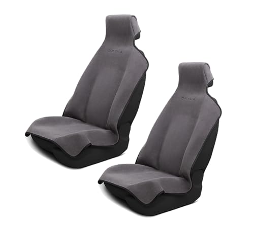 Image of DryvaSeat - Premium Microfiber Towel Car Seat Cover - Waterproof & Sweatproof - Universal Fit, Machine Washable, Non-Slip - Seat Protector for Car, Truck, SUV, Van (Gray, 2 Pack)