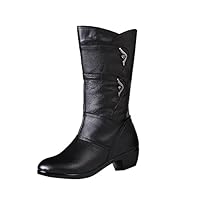 Generisch Winter boots for women, wide calf boots for women with heel, plain with block heel, non-slip boots, zip, women's boots with low heel shoes
