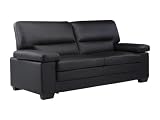 Vente-unique-Sofá 3 plazas de Piel de búfalo Mimas - Negro