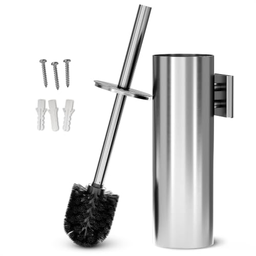 Silver Toilet Brush and Holder Set, Stainless Steel (Wall Mounted)