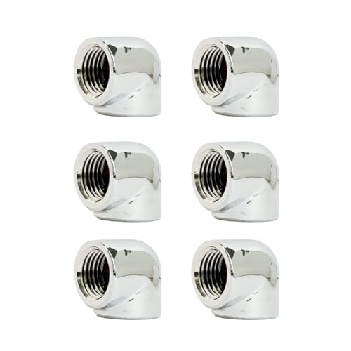Image of dracaena.io 6-Pack G1 /4 inch Female to Female 90 Angle Elbow Fittings, Brass Water Cooling Connector Adapter for PC Computer Liquid Cooling Loop, Durable Leak-Proof Extender Fitting, Silver