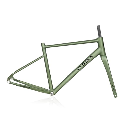 HWEVDHJ Gravel Road Bike Frameset 700C Disc Brake Bike Frame 46CM 48CM 50CM Aluminum Alloy Bicycle Frames Thru Axle F12*100mm R12*142mm with Carbon Fiber Fork Internal Routing(Green,50cm)