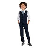Marvelous Kids Boys 6-Piece V-Neck Formal Slim Fit Vest Suit Set, Dark Blue, Size 14