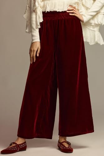Women's Velvet Pants High Elastic Waist Wide Leg Long Pants Casual Lounge Palazzo Pant Vintage Loose Fit Trouser Red4