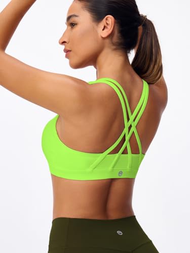 Image of Women's Strappy Sports Bras Light Compression Crop Criss Cross Back Padded Workout Yoga Bra Supportive U Neckline