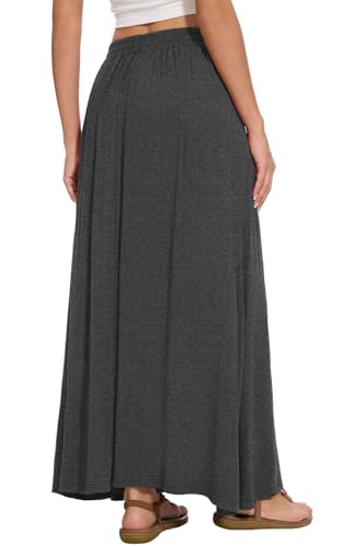 Image of Womens Maxi A-line Long Skirt Casual 2026 Elastic High Waist Flowy Skirts with Pockets