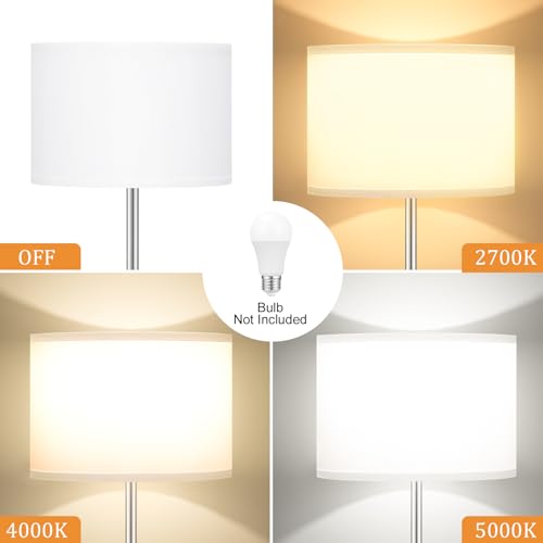 Image of Ambimall 60'' Modern Floor Lamp with Shade, Tall Lamps for Living Room, Bedroom, Office, Dining Room, White Shade with Silver Pole(Without Bulb)