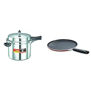 Prestige Aluminium Popular Plus Induction Base Pressure Cooker, 10 Litres, Silver + Prestige Omega Deluxe Omni Tawa 250 Combo, 10 Liter