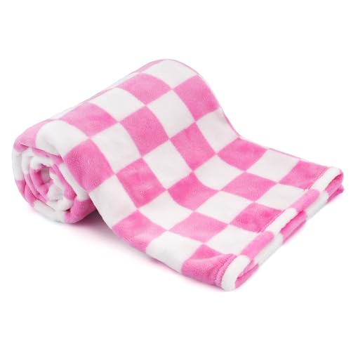 Image of GreatBba Plush Checkered Baby Blanket for Boys Girls Nursery, 30"*40" Warm Short Fleece Blanket Neutral for Infant Newborn, Small Fuzzy for Sleeping, Chenille Baby for Stroller (Pink&White)