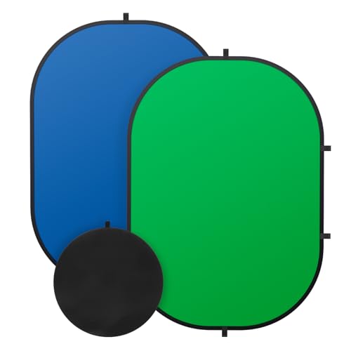 Toile de fond verte pour photographie, écran vert double face et bleu, toile pliable et réversible 2 en 1, pour YouTube et diffusion en direct (1,5 x 2 m)