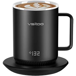 VSITOO S3 Temperature Control Smart Mug with Lid, Coffee Mug Warmer with Mug for Desk Home Office, App Controlled Heated Coffee Cup, Self Heating Coffee Mug 10 oz, Electric Mug-Black Inner Wall