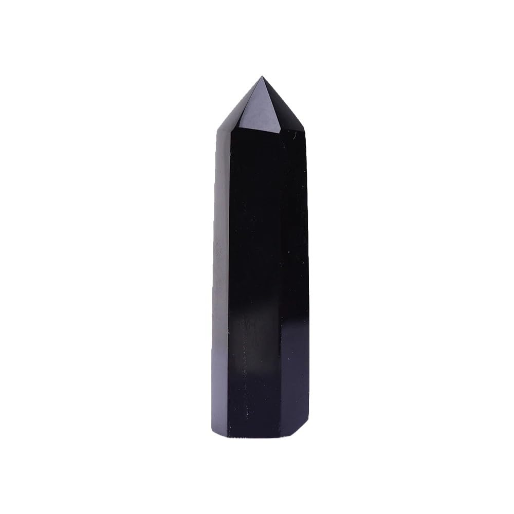 AUOQKQUT 1PC Black Crystal Point Hexagonal Obsidian Column Ornament Magic Repair Home Decoration Ornaments (Color : 40-50mm)