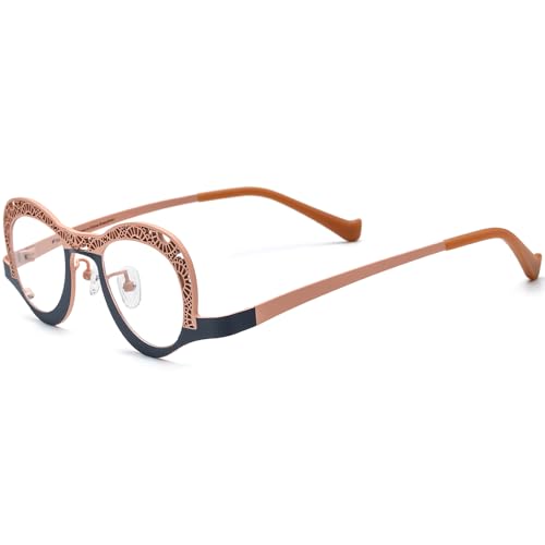Image of FONEX Colorful Pure Titanium Glasses Frame Women Retro Round Eyeglasses