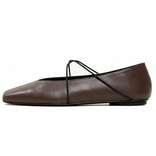 Image of Women's Square Toe Ballet Flats Criss-Cross Straps Comfortable Slip On Mary Jane Flat Shoes for Office Work Casual