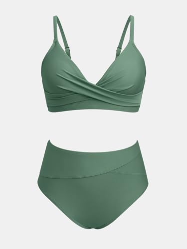 Image of CUPSHE Women's Bikini Sets Two Piece Swimsuit High Waisted V Neck Twist Front Adjustable Spaghetti Straps Bathing Suit