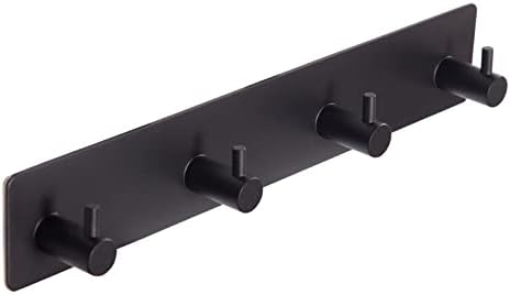 Black Adhesive Towel Hooks for Bathrooms Wall Mount no drill Shower heavy duty Wall Hook self adhesive towel rack Stick On Wall Coats Hooks Stainless Steel Adhesive hanger for Kitchen,Door,Key,4 Hooks