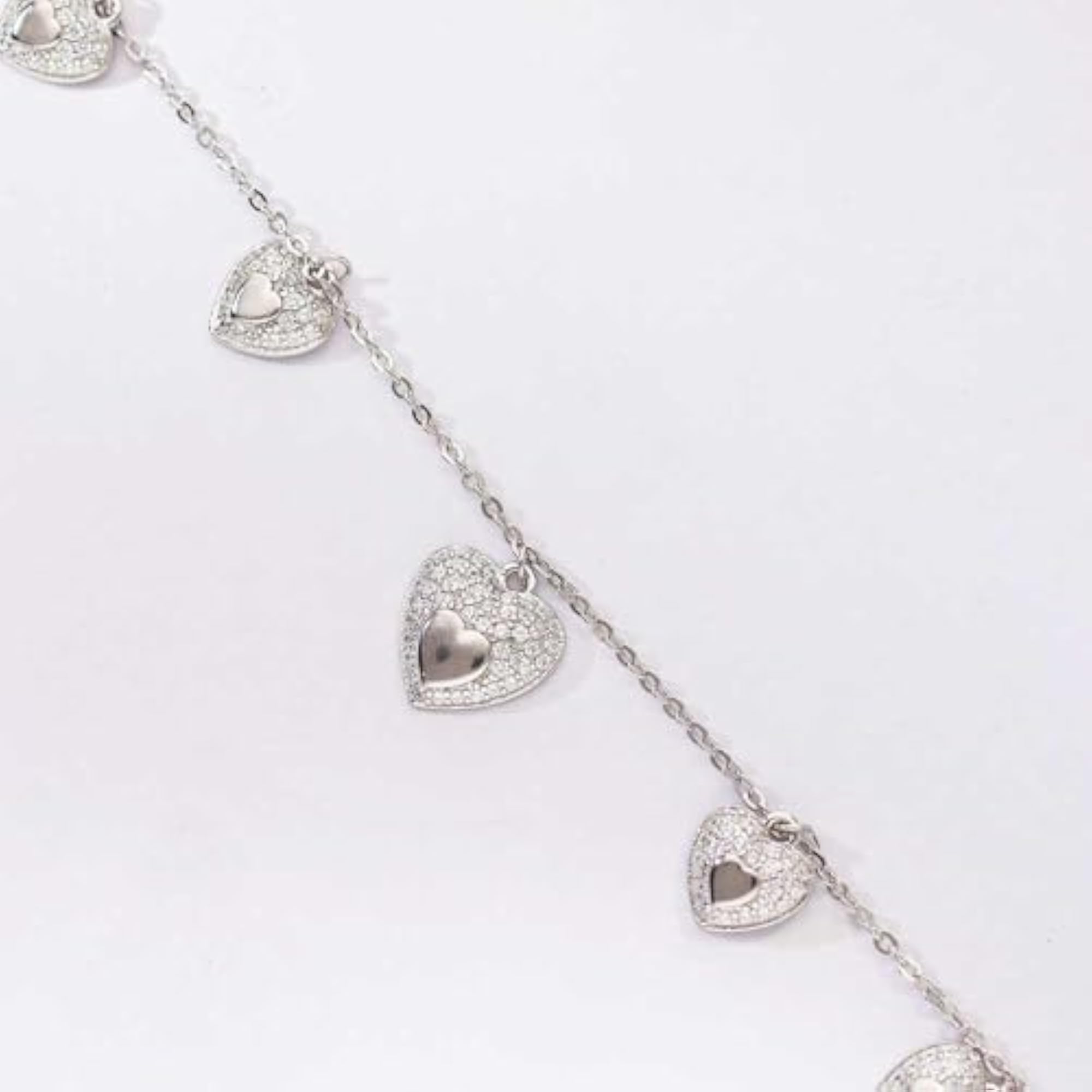 Women's 925 Sterling Silver Heart Charm Necklace with Crystal Pave