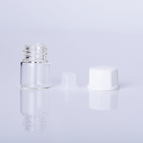 Enslz 100pcs 1/4 Dram (1ml) Small Transparent Glass Cosmetic Essential Oil Perfume Bottle with Orifice Mini Sample Perfume Bottles ContainerWhite Lid …4
