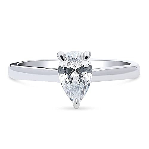 BERRICLE Sterling Silver Solitaire Wedding Engagement Rings 0.8 Carat Pear Cut Cubic Zirconia CZ Promise Ring for Women, Rhodium Plated2
