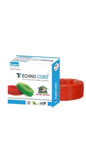 Image of TechnoCord pvc Insulated Wire 90 Meter Copper Wire (RED, 1.50 SQ MM)