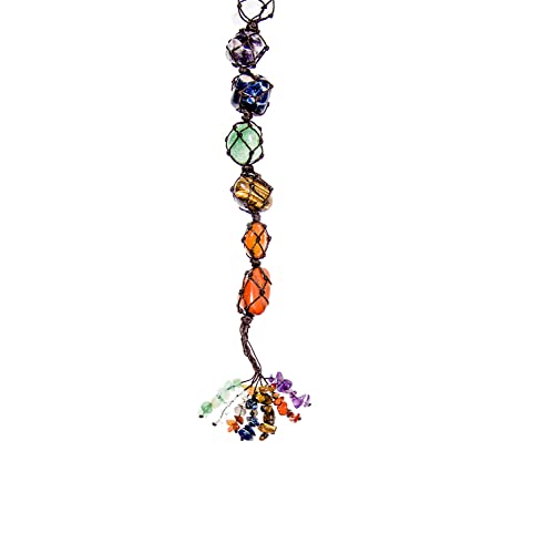 Nanalou 7 Chakra Reiki Healing Crystal Stones Decorative Car Ornament – Handmade With Metal Hanging Clasp (10 Inches) #TOP5