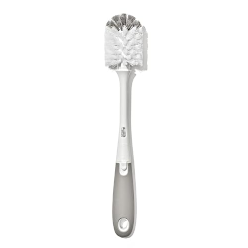 Image of OXO Tot Baby Bottle Brush with Nipple Cleaner, Gray, Soft Bristle Touch, Ideal for Glass Baby Bottle