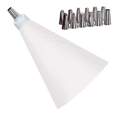 Image of Lukzer 12 Pcs Cake Decorating Nozzles Set with Reusable Icing Bag & Coupler | Stainless Steel Piping Tips for Cake, Cupcake, Pastry, Cookies, Dessert & Bakery Decoration