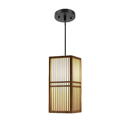 Suspension en bambou beige luminaire de plafond japonais 1 lampe