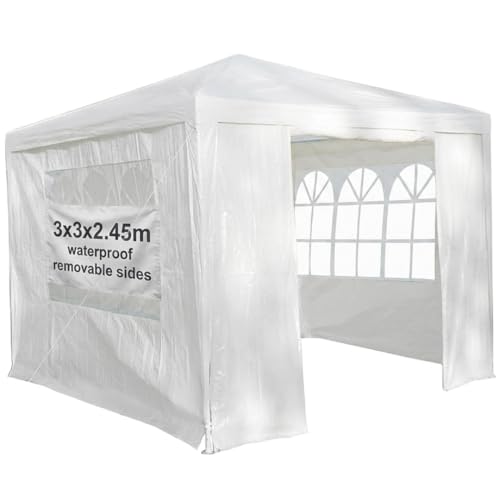 Image of Gr8 Garden Gazebo with Sides Outdoor Waterproof Beach Party Festival Camping Tent Canopy Wedding Marquee Awning Shade 3mx3mx2.45m[White]