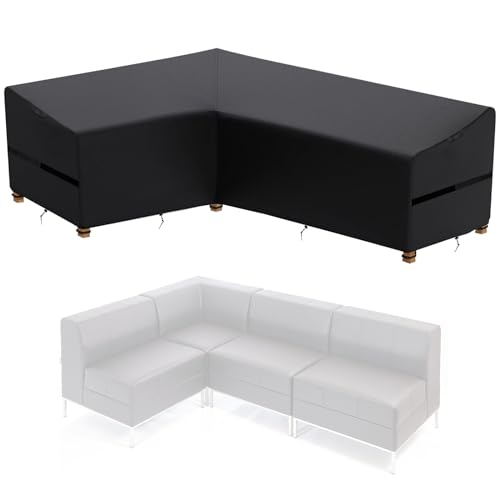 ZOALXZNT Funda Sofa Exterior Forma L Impermeable，Cubierta de Muebles de JardíN en Forma de L con Cordón， Hebilla Ajustable， Funda de Sofá de Esquina al Aire Libre 420D Oxford (210 * 270 * 60cm,Negro)