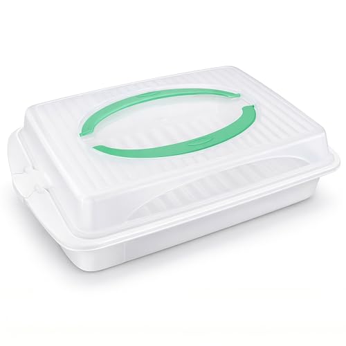 HRB Kuchencontainer mit Deckel & Tragegriff Blechkuchenbehälter Kunststoff 45x30 cm Transportbox für Kuchen & Muffins Klickverschluss BPA-frei Kuchen Transportbox