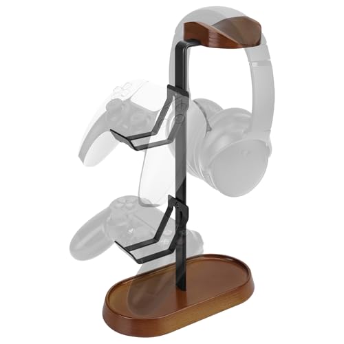 GEEKRIA Soporte 2 en 1 para auriculares y controlador de juegos, colgador de madera y aluminio para PS5/PS4, Xbox One, Nintendo Switch, compatible con Sennheiser, Bose, Beats, Razer, HyperX, Sony