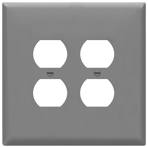 Image of ENERLITES Double Duplex Receptacle Cover, Two Gang Outlet Wall Plate, Oversized 2-Gang 5.5 inch x 5.5 inch, Unbreakable Polycarbonate Thermoplastic, UL Listed, 8822O-GY, Gray